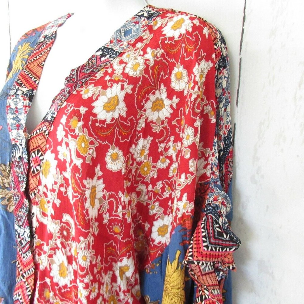 Umgee Top Mixed Floral Ruffle Sleeve Ruffle Boho - Picture 4 of 8